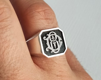 Sterling Silber Zwei Initialen Ring: Viktorianisches Monogramm eingraviert