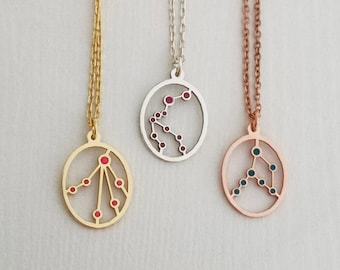 Enamel Zodiac Sign Necklace: Sterling Silver Constellation Pendant