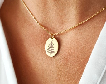 Fern necklace, Oval signet necklace, Fern signet necklace, Personalized signet necklace, Oval signet necklace, Fern pendant