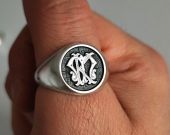 Sterling Silber Zwei Buchstaben Interlocking Monogramm Ring