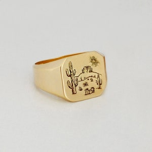 Desert Ring, Sterling Silver Signet Ring, Monument Valley, Arizona Cactus, Cactus Ring, Southwestern Jewelry, Arizona Valley Of The Sun