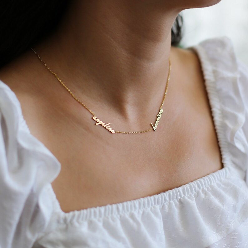 Cursive Name Necklace 14k Solid Gold Name Necklace Etsy