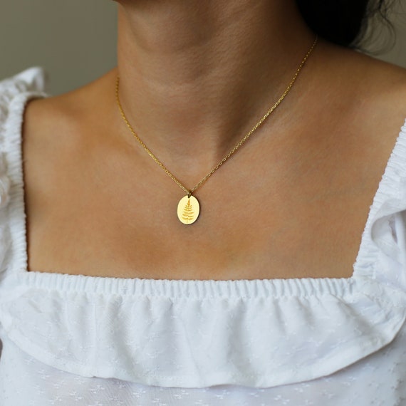 Solid Gold Flower Pendant Gold Fern Necklace Solid Gold Etsy Canada