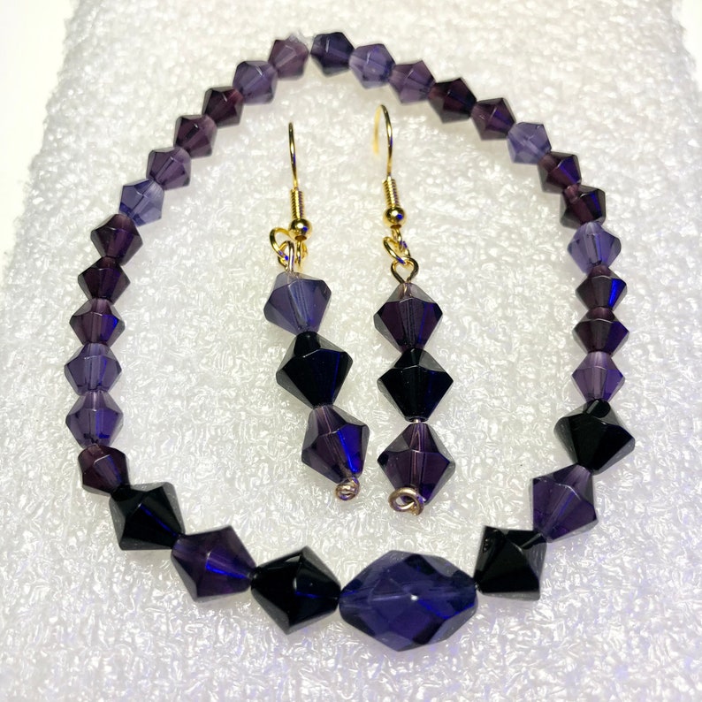 Plum and Black Crystal Bracelet and earrings set