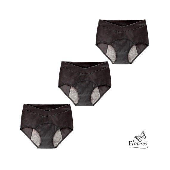 Flowies 3 PACK Boyshort Period Panties Period Underwear Eco Menstrual  Reusable Bladder Leakage Leakproof Cotton Briefs 