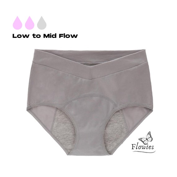 Flowies Boyshort Period Panties Gray Cotton eco Menstrual Pad Pantyliner  Bladder Leakage Leakproof Underwear Reusable Gift 