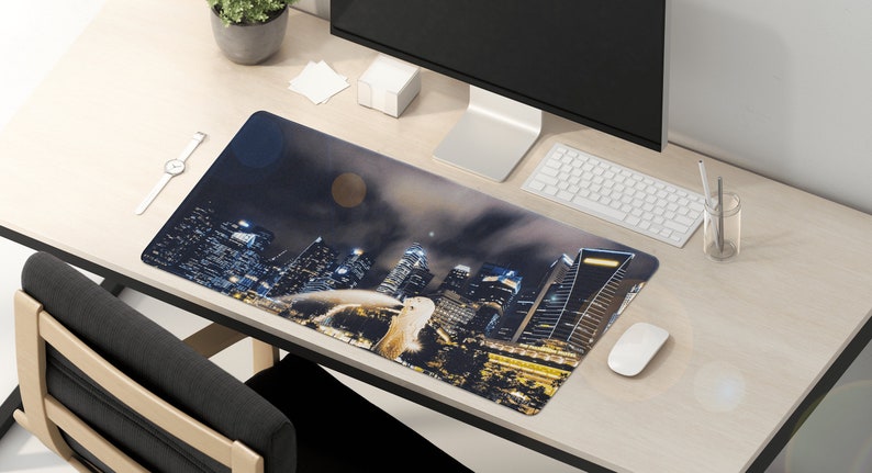 LIMITED DEAL Lxndscxpe Mouse Pad High Quality Desk Mat with Unique Design Modern City Merlion Park, Singapore by Lxndscxpe image 2