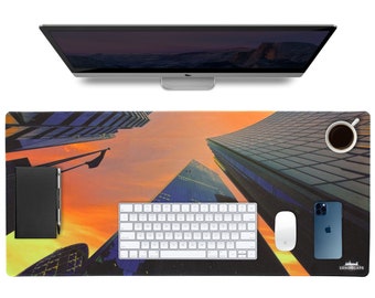 Large Mouse Pad | Professional Desk Pad | High Quality Desk Mat | Unique Design | Orange Sunset Building | Square Mile, London by Lxndscxpe