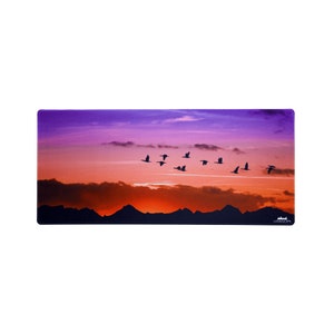LIMITED DEAL Large Mouse Pad High Quality Desk Mat Unique Design Beautiful Pink Sky with Mountain Flying Birds, Lxndscxpe image 3