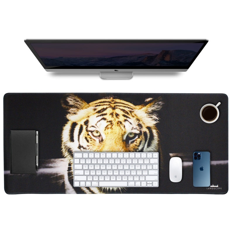 Large Mouse Pad Professional Desk Pad High Quality Desk Mat with Unique Design Big Cat Feline Model Bengal Tiger by Lxndscxpe image 1