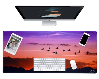 LIMITED DEAL | Large Mouse Pad | High Quality Desk Mat | Unique Design | Beautiful Pink Sky with Mountain | Flying Birds, Lxndscxpe