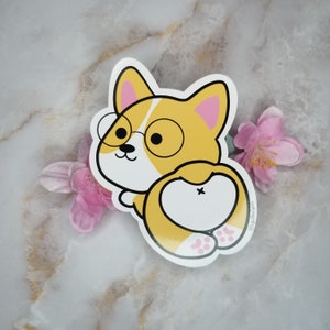 Corgis mit Brille Sticker| Nerdige Brille | Nerdy Animal Serie - Wasserfester Aufkleber | Wasserflasche Aufkleber | Kunst | Kawaii | corgis Butt |