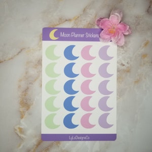 Moon Planner Stickers Sheet: Kiss Cut Sticker | Planner sticker | Stickervel | Pastelkleur | Opsommingsteken en Journaalsticker | Art |