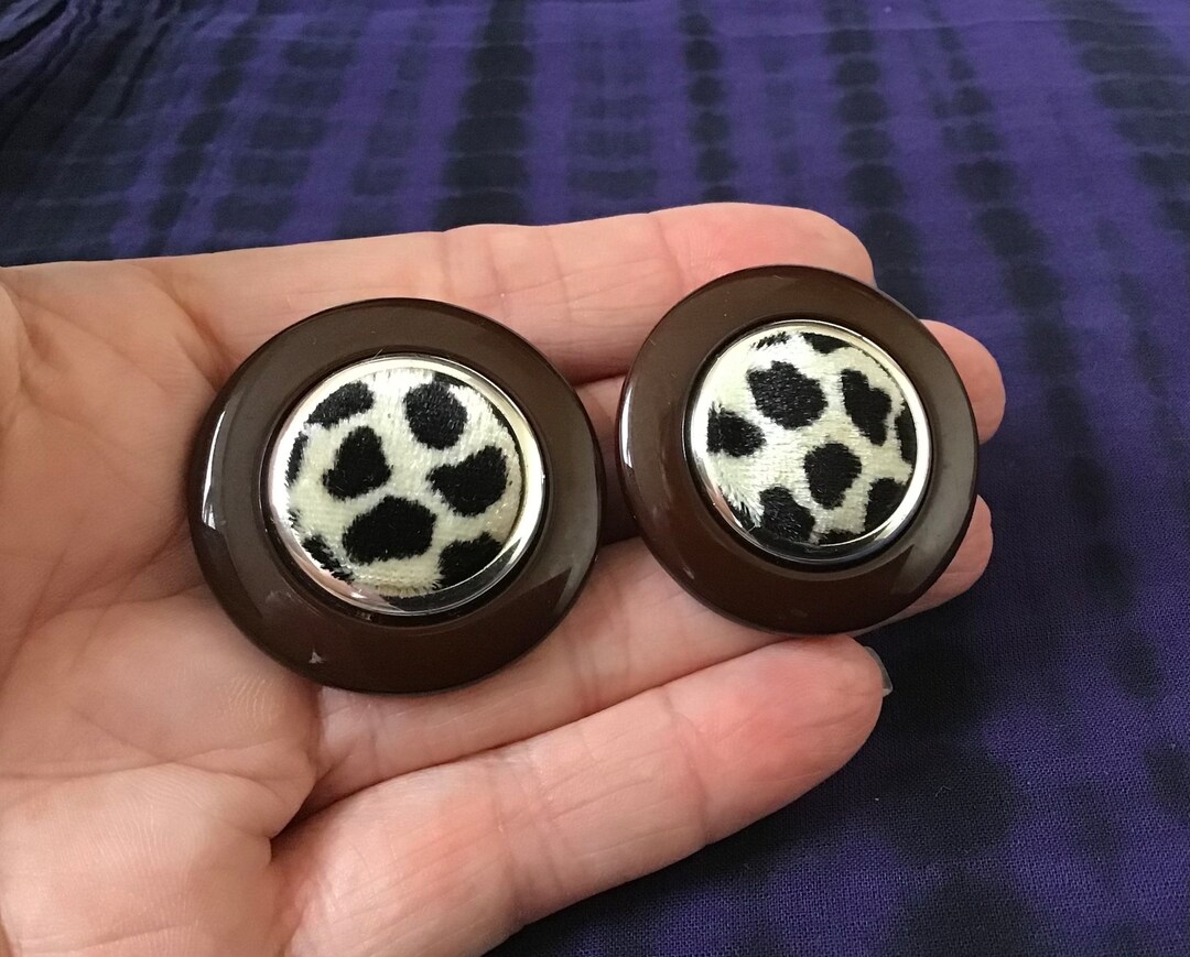 Large Plastic Round Clip on Earrings With a Material Leopard Etsy UK