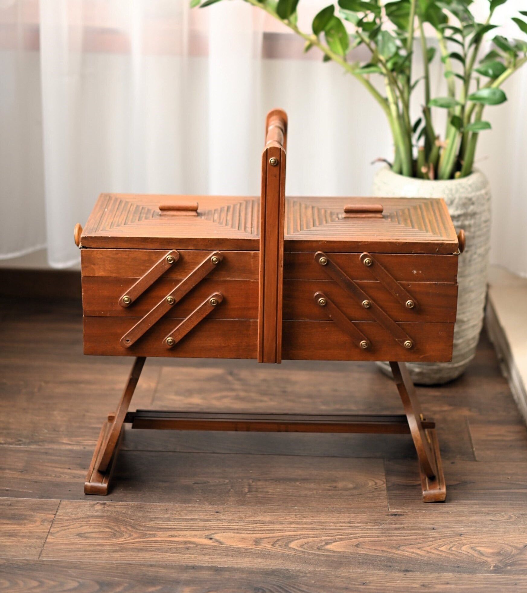 Vintage, Large, Cantilevered Sewing Box, Vintage Sewing