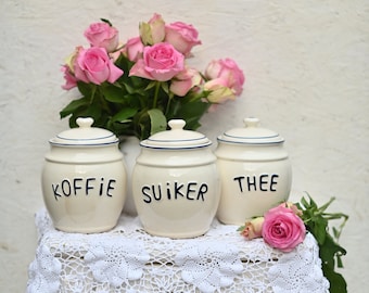 Vintage Keramik, Porzellan Gewürzdosen, 3er Set( für Tee, Kaffee und Zucker).