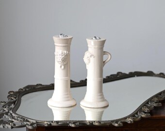 ホワイト キャンドルホルダー 2個セット セラミック 釉薬 ハンドメイド 