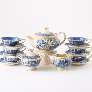 Antique Petrus Regout Willow Tea Set | Blue White Dutch Transferware Tea Service | Maastricht Holland
