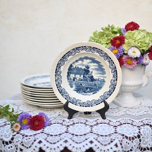 Antique 10 Dutch Delft blue dinner plate(soup plate)  with nature, mill, cow scene - Societe Ceramique Maastricht Boerenhoeve.