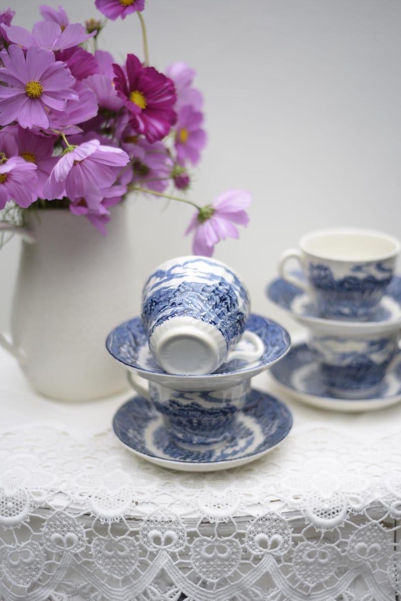 Vintage Set of 4 Cups and Saucers, Old Castle by Barratts of