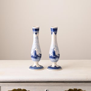 Vintage Delfts Blauwe set van 2 vazen. gemaakt in Holland