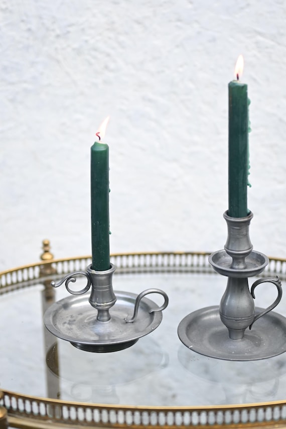 Pewterキャンドルホルダー Vintage Pewter Candle Holders - Classic Handle Design - Set of 2