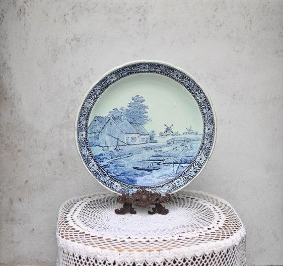 Vintage XXL, Large, Delft Blue Plate: J. Sonneville Landscape