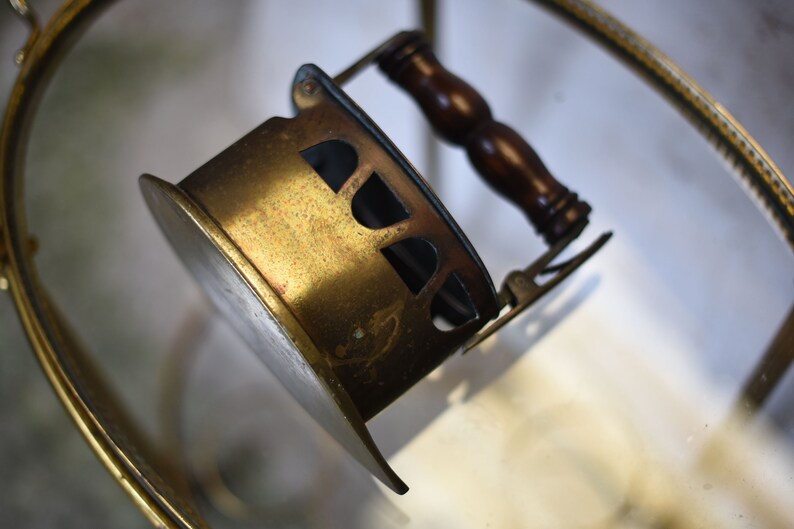 Antique 1920s vintage Brass Coal Iron with Wooden Handle