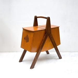 Vintage, unique piece!!  Mid-Century Wooden Sewing Box with Horse Motif – Retro Scandinavian Style Storage Organizer.