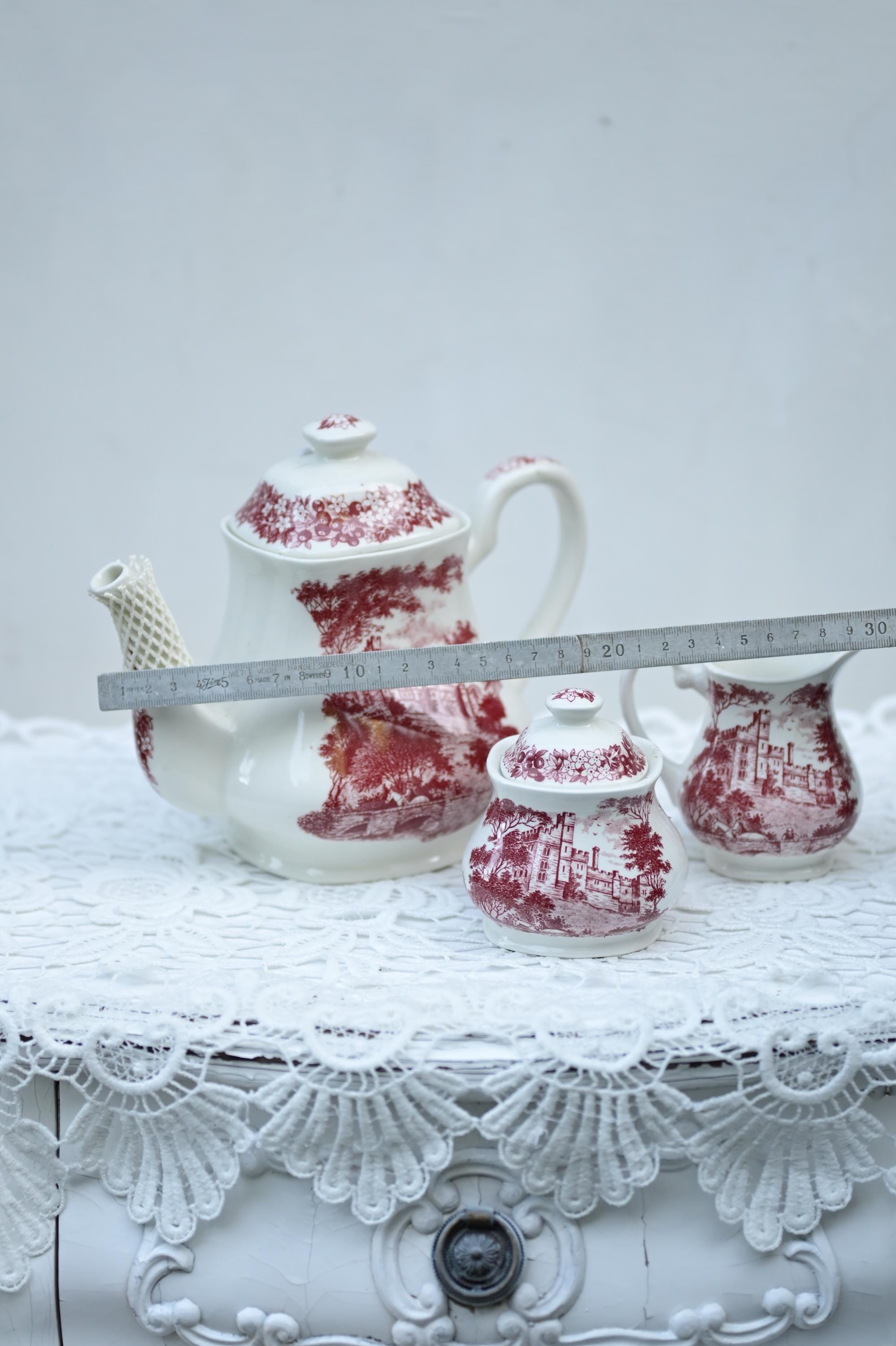 Halls Tea Set Vintage J&G Meakin Haddon Hall Tea Set: Red Transferware Pottery - Etsy