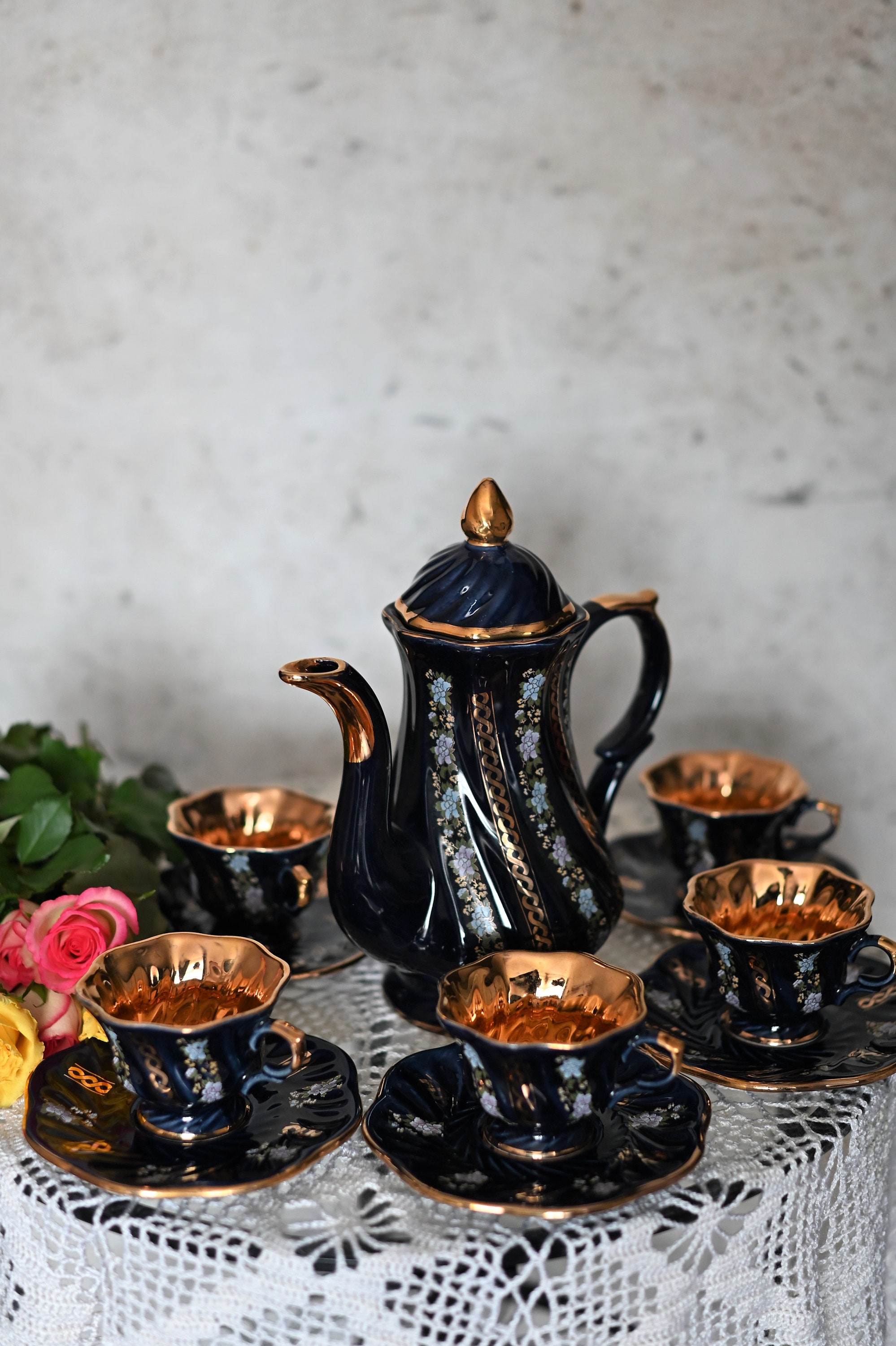 Vintage Black and Gold Coffee Service for 5 People 5 Cups Etsy