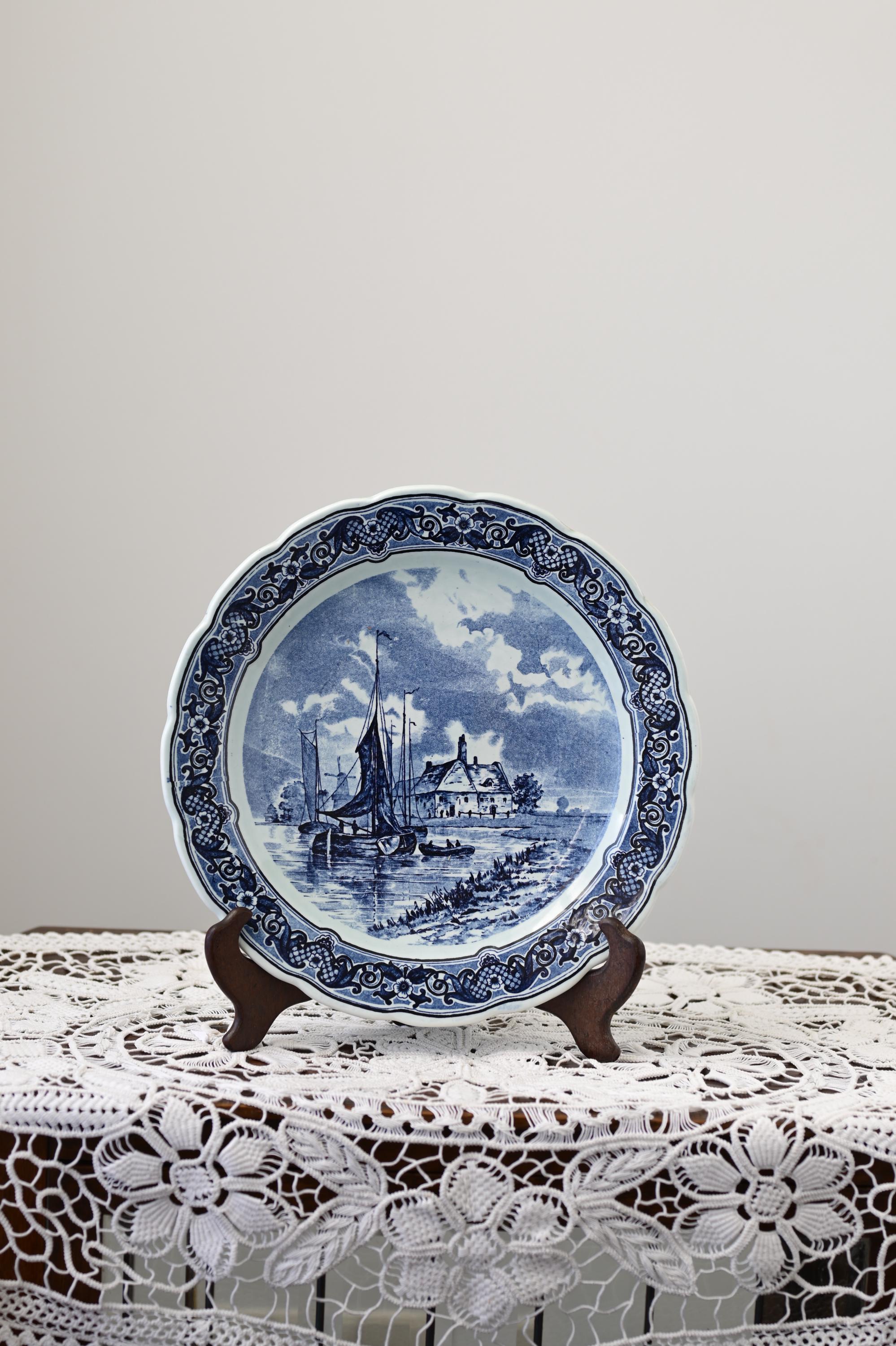 カ*ブ様  Delft ロイヤルデルフトVOC記念プレート壁掛け皿 2 Vintage Delft Blue Wall Plate – Dutch Sailing Scene, 31cm - Etsy