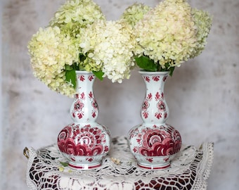 Delfts Holland handpainted vasen, Red Porcelain.