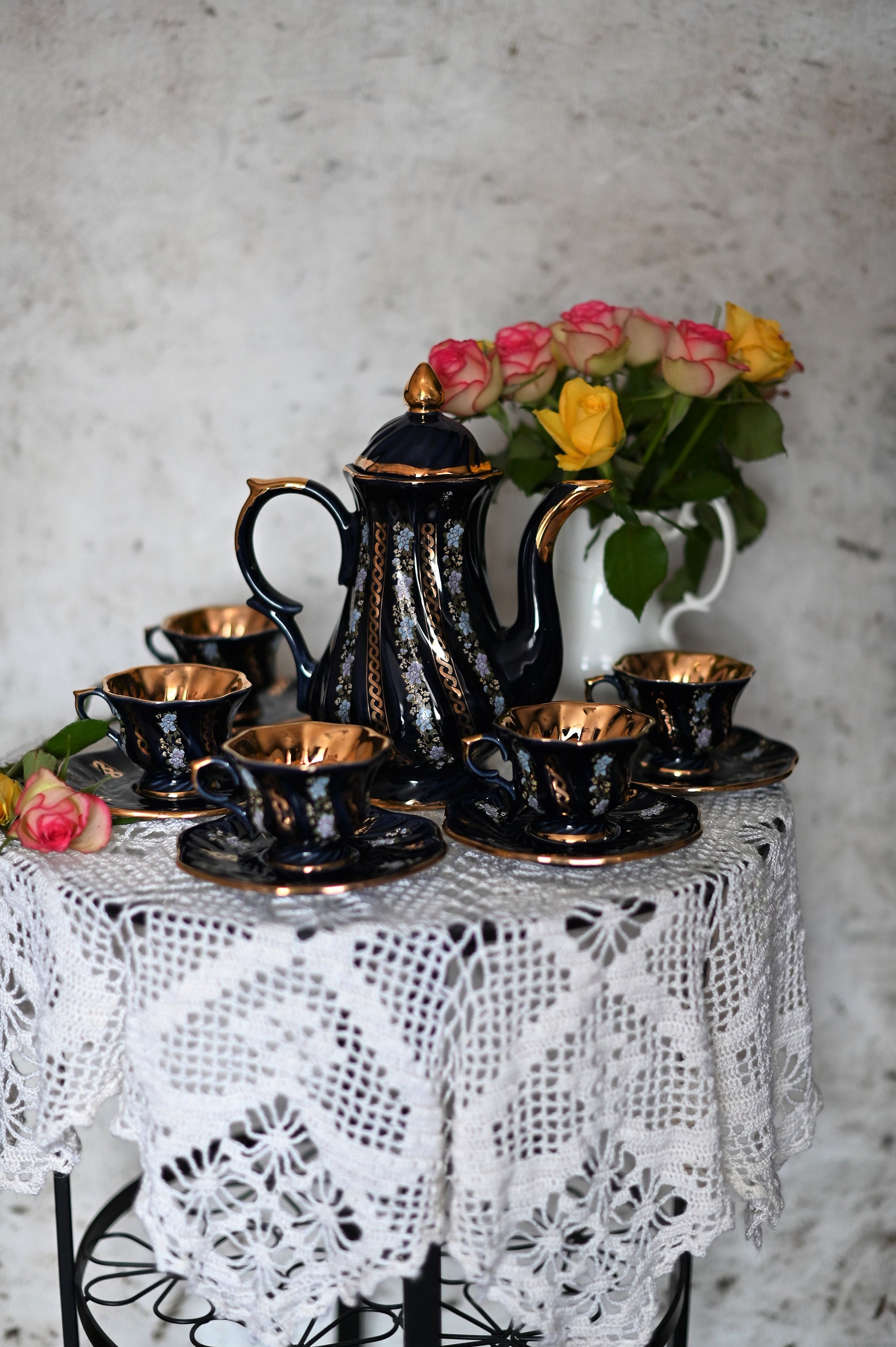 Vintage Black and Gold Coffee Service for 5 People 5 Cups Etsy
