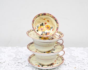 Vintage Grosvenor China Teacup Trio Set – Floral English Bone China – 3 Cups with Saucers