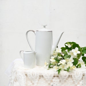 Mitterteich Bavaria Vintage Teapot Coffee Pot and Milk Jug ~ Made in Germany ~ White Porcelain