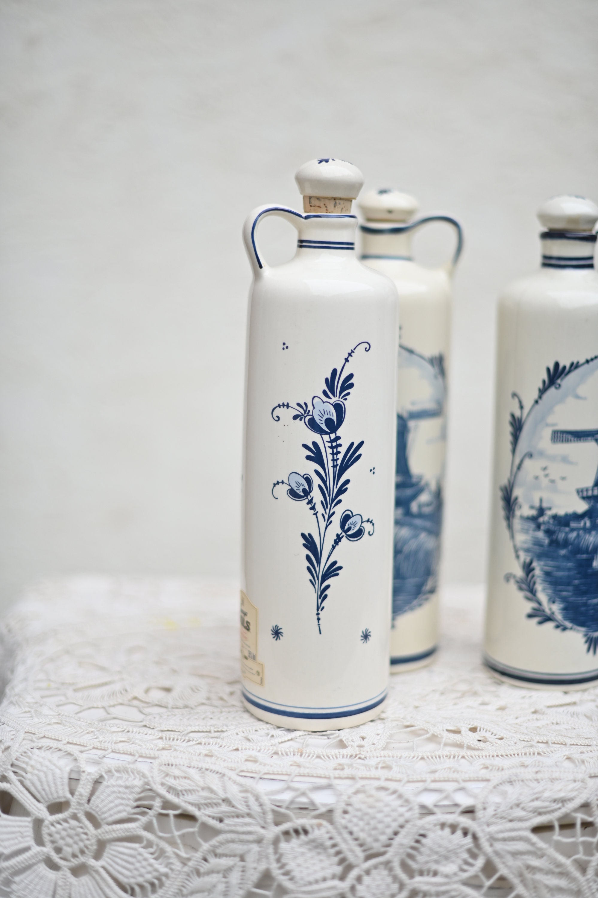 Vintage Set of 3 Delft Blue Bottle - Bottle Z.O. Genever, Holland