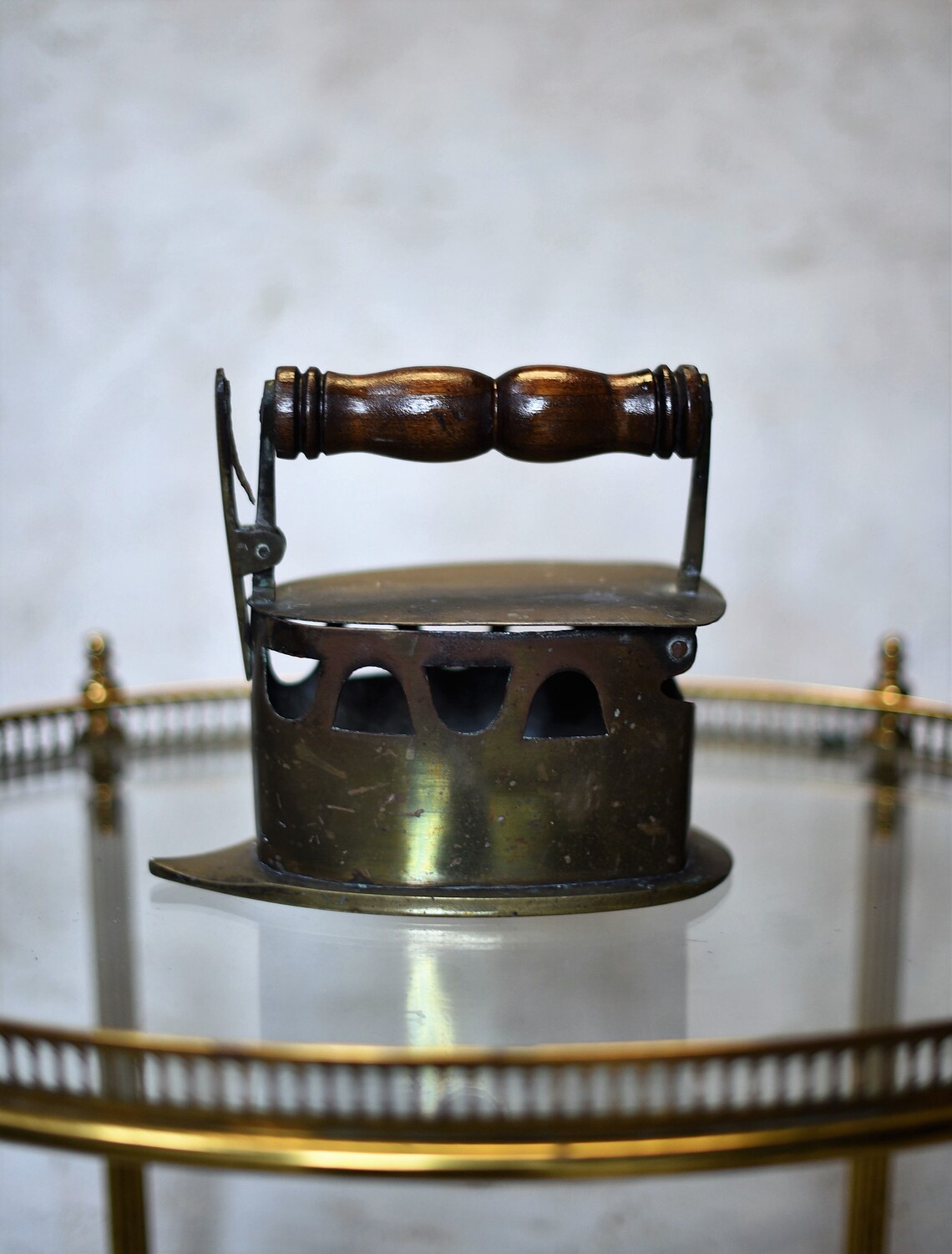 Antique vintage Brass Coal Iron with Wooden Handle 1920s Etsy