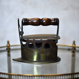 Antique, vintage Brass Coal Iron with Wooden Handle, 1920s