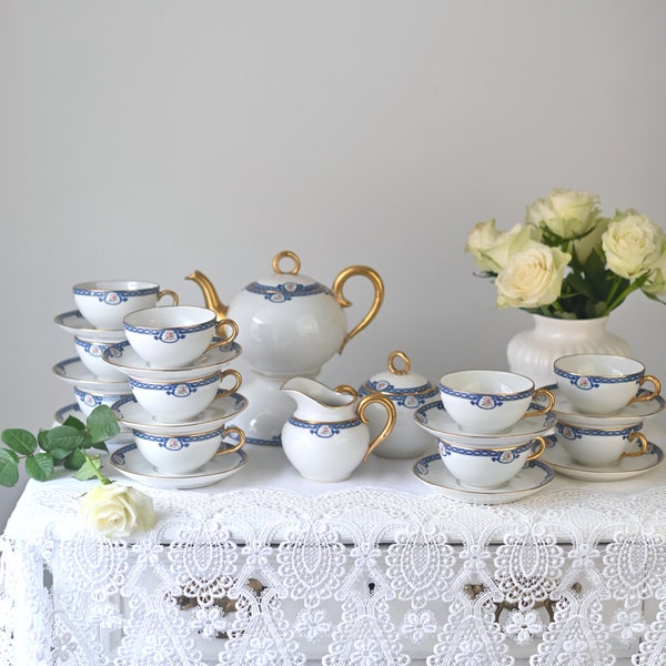 Elegant, vintage Limoges coffee set, made in France, complete set of tea/coffee set - chic antique coffee set.