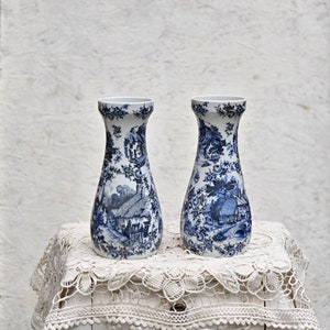 Vintage Royal Schwabap, set of 2 vases - earthenware. BLUE - WHITE.
