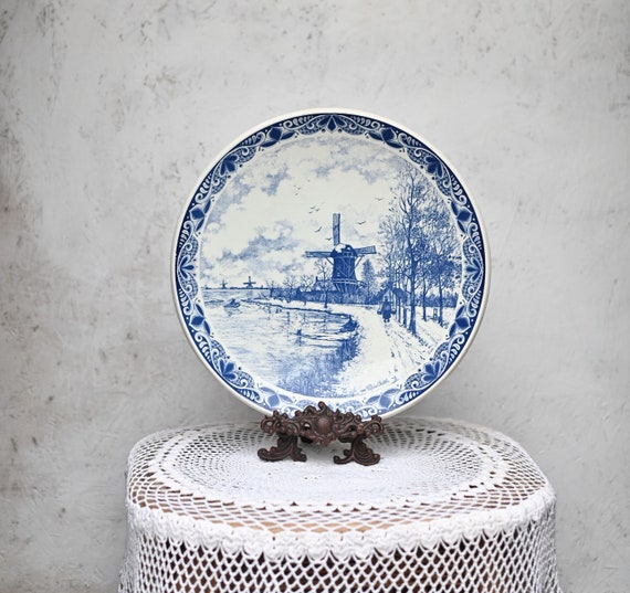 Vintage XXL, Large, Delft Blue Plate: J. Sonneville Landscape