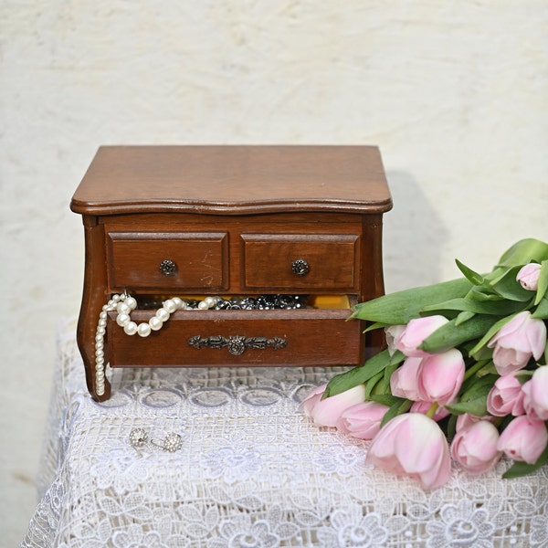 Antique  Wooden Oak Cabinet with Brass Details. jewelry box.