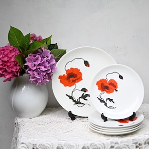 Vintage Wedgwood Susie Cooper Design Poppy, Schalen Set, rote Mohnblumen. Bona China !!