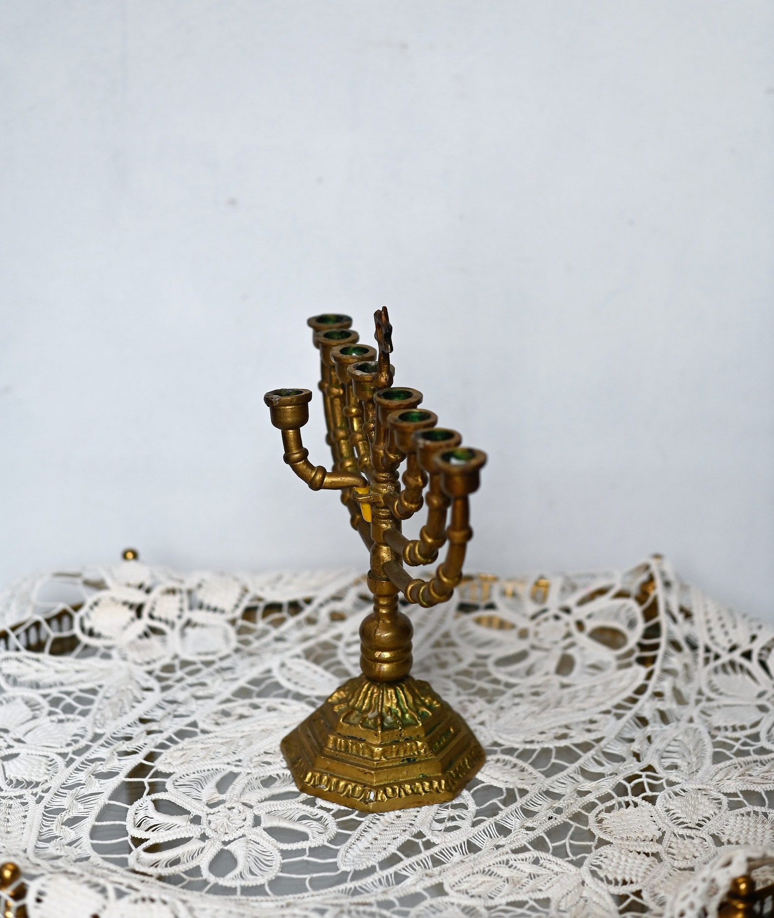 Antique Hanukkah Menorah 9 branches Candlestick met Ster Etsy