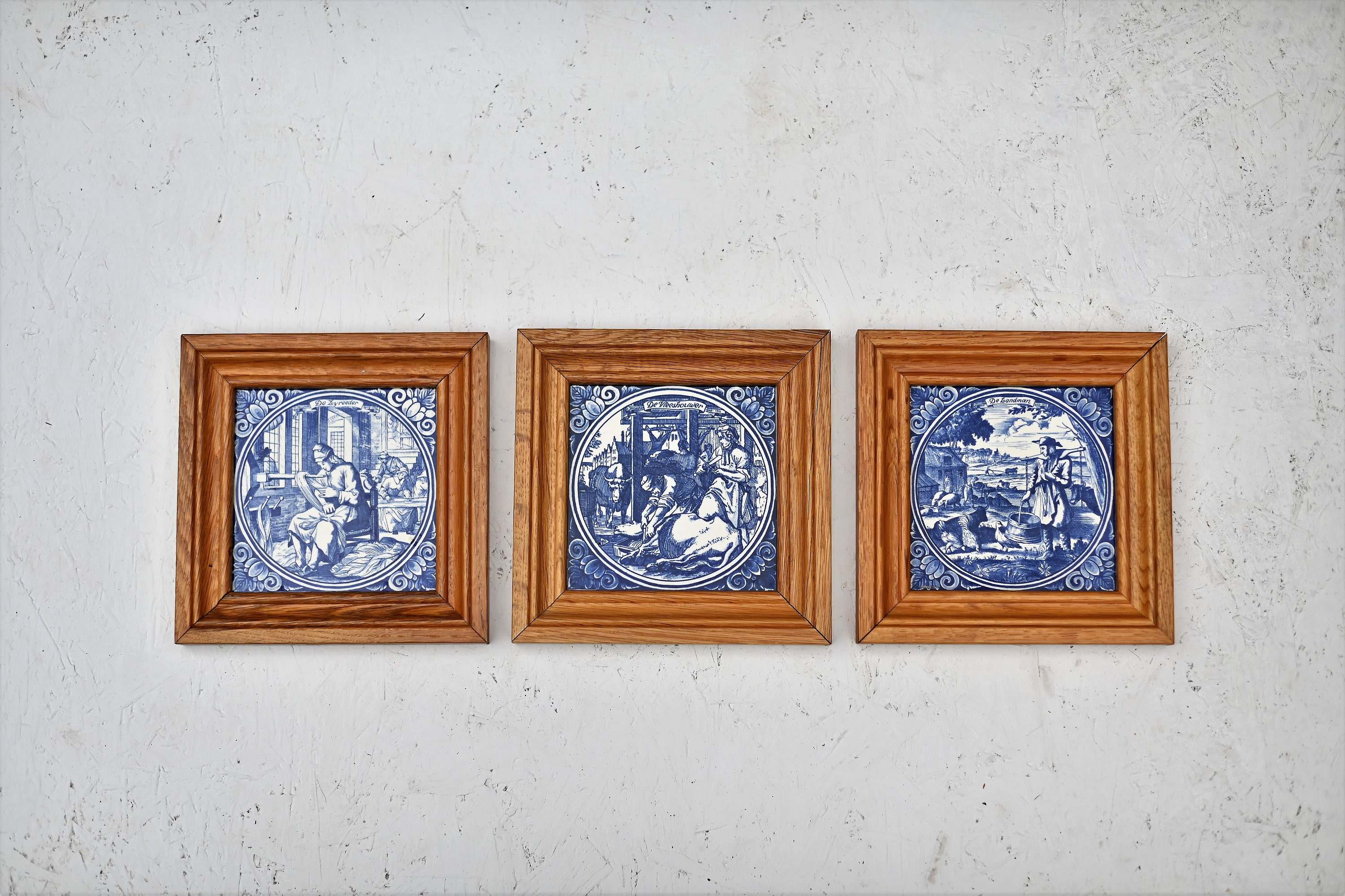 Lot De 3 Carreaux De Céramique Vintage Mode West Germany - Motif Fleurs Brillant - 9,5x9,5 Cm - Occasion En Très Bon état