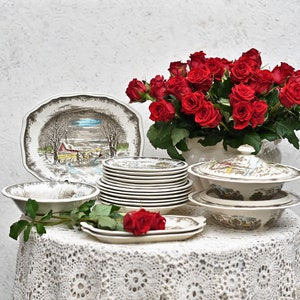 Vintage  (jaren 1960) Kensington Staffords Shakespeare&#39;s Sonnetten, Ironstone, Anne Hathaway Cottage , Diner Set