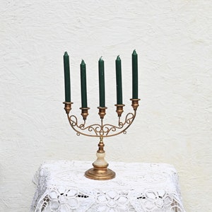 Vintage Candelabra/candelabra in Menorah style, Half moon candlestick, with 5 flames on marble base.