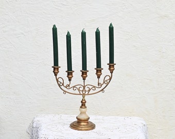 Vintage Candelabra/candelabra in Menorah style, Half moon candlestick, with 5 flames on marble base.