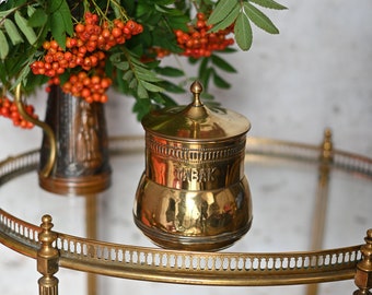 Antique Brass Tobacco Pot with lid, copper, made in the Netherlands, craft antique from 1930.